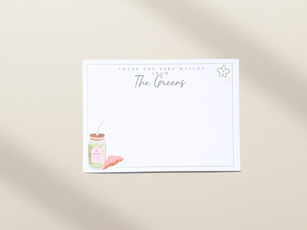 Thank You Very Matcha Notecard Set with Custom Name | 10 Pack