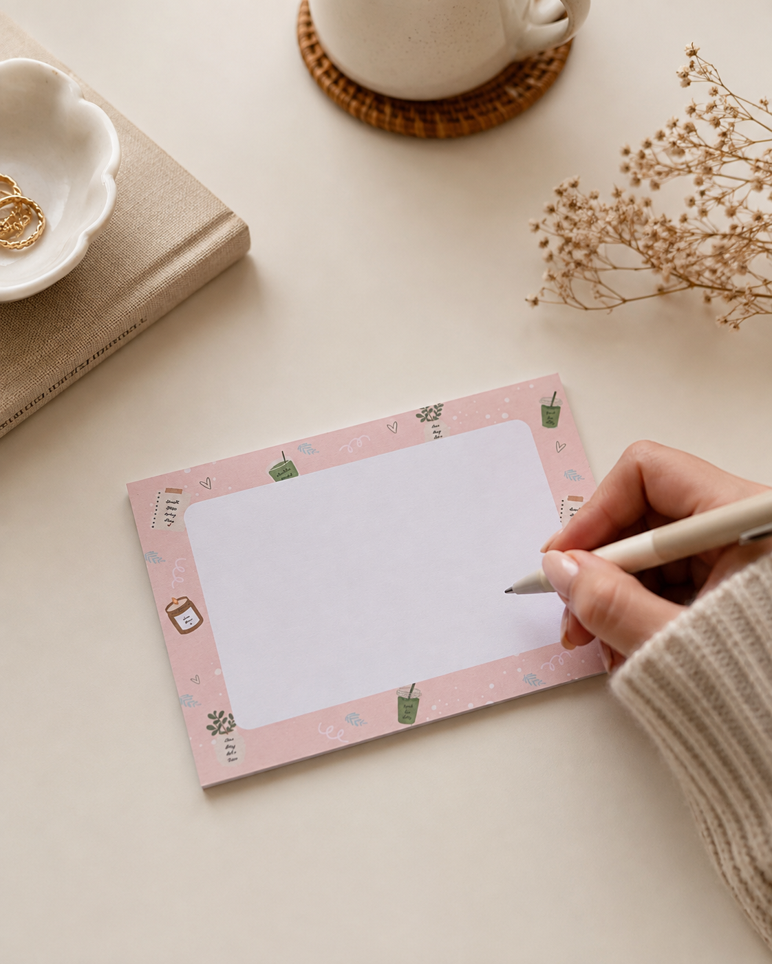 Pink Border Matcha Notecard Set with Envelopes