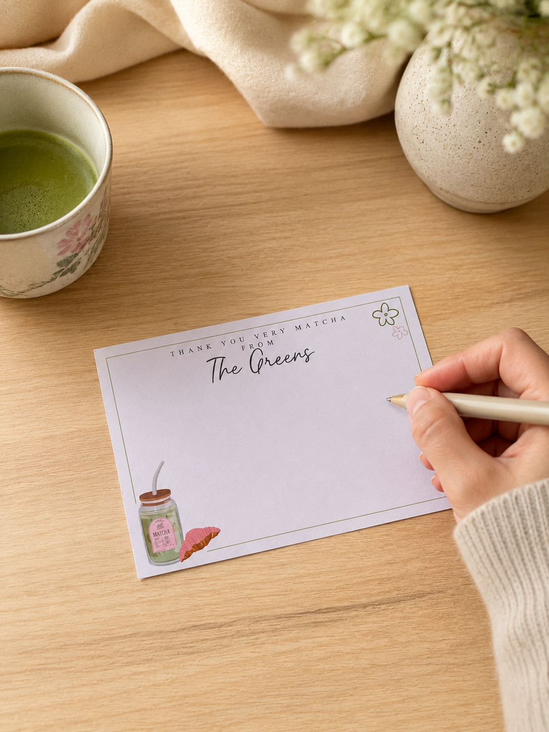 Thank You Very Matcha Notecard Set with Custom Name | 10 Pack