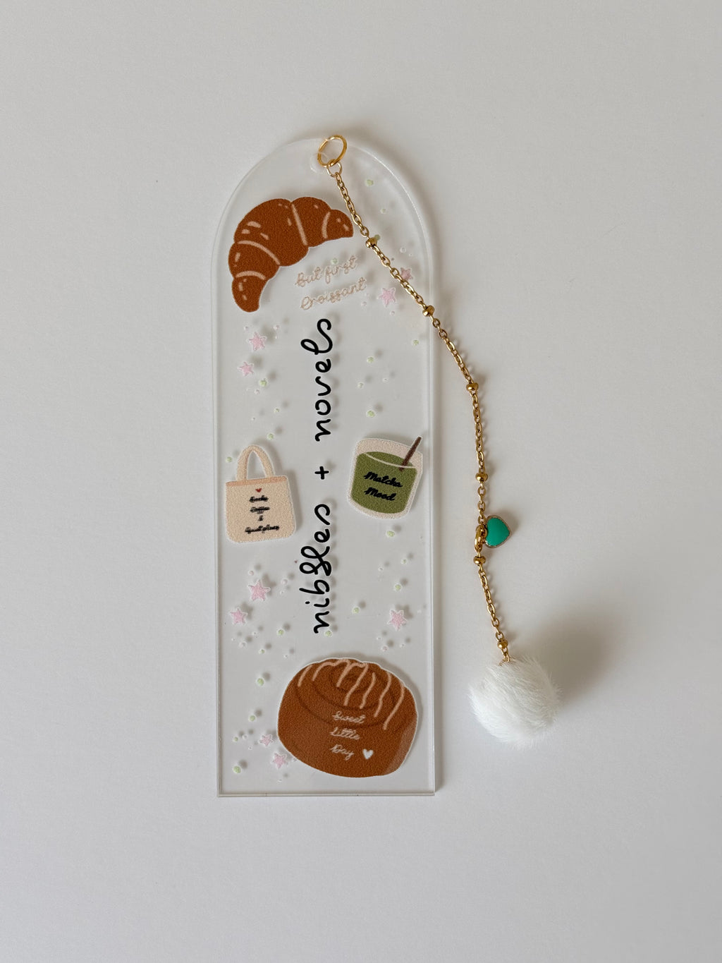 Nibbles + Novels Acrylic Bookmark with Gold Charm