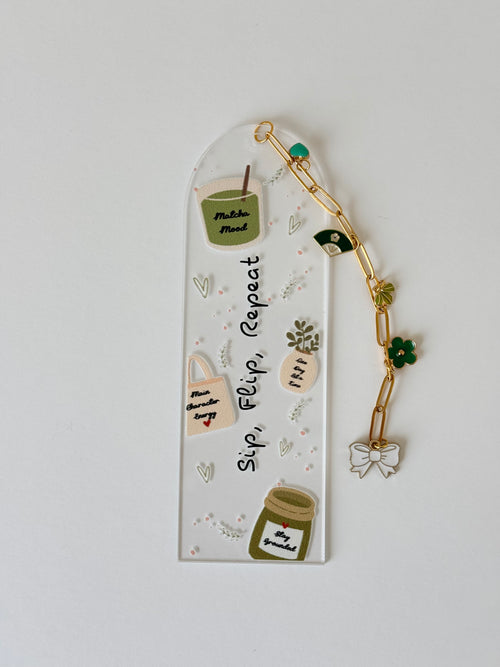 Sip, Flip, Repeat Acrylic Bookmark w/ Charm